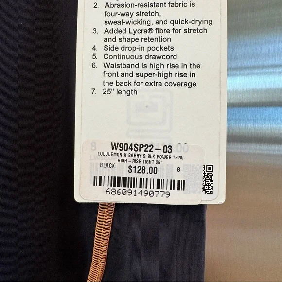 NWT Lululemon Power Thru Legging x Barry’s Tights in Black Orange colour seam​